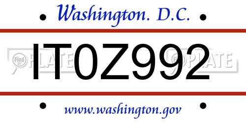 IT0Z992 District Of Columbia License Plate