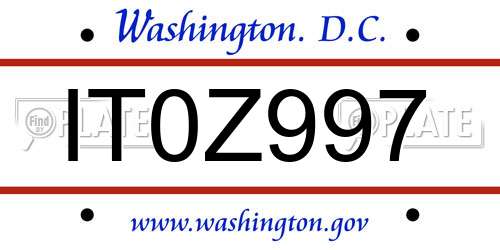 IT0Z997 District Of Columbia License Plate
