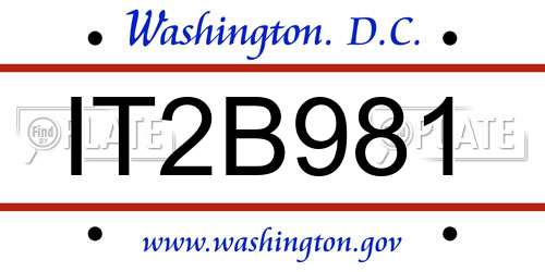 IT2B981 District Of Columbia License Plate