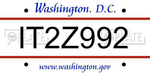 IT2Z992 District Of Columbia License Plate