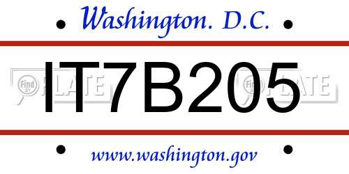 IT7B205 District Of Columbia License Plate