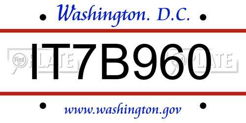 IT7B960 District Of Columbia License Plate