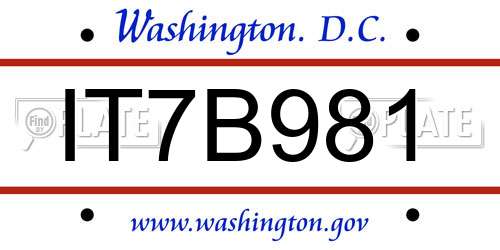 IT7B981 District Of Columbia License Plate