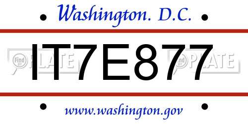 IT7E877 District Of Columbia License Plate