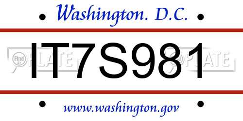 IT7S981 District Of Columbia License Plate