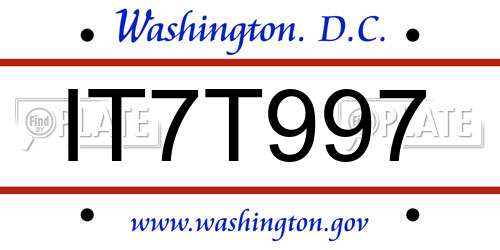 IT7T997 District Of Columbia License Plate
