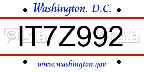 IT7Z992 District Of Columbia License Plate