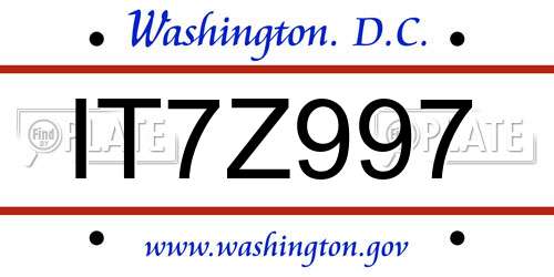 IT7Z997 District Of Columbia License Plate
