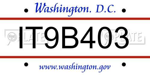 IT9B403 District Of Columbia License Plate