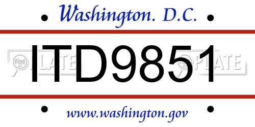 ITD9851 District Of Columbia License Plate