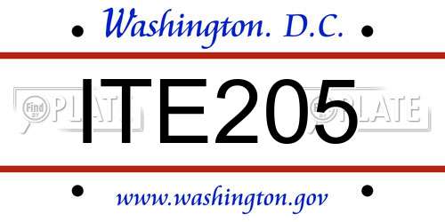 ITE205 District Of Columbia License Plate