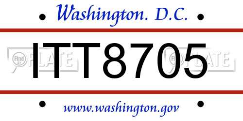 ITT8705 District Of Columbia License Plate