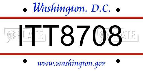 ITT8708 District Of Columbia License Plate
