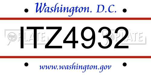 ITZ4932 District Of Columbia License Plate