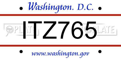 ITZ765 District Of Columbia License Plate