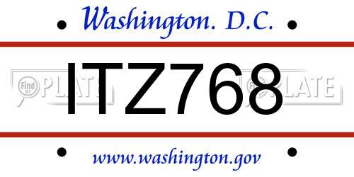 ITZ768 District Of Columbia License Plate