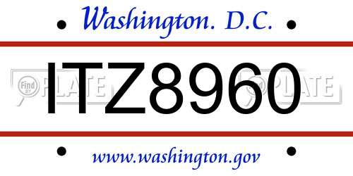 ITZ8960 District Of Columbia License Plate