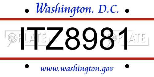 ITZ8981 District Of Columbia License Plate