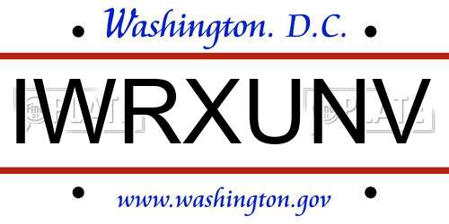 IWRXUNV District Of Columbia License Plate