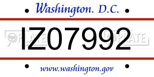 IZ07992 District Of Columbia License Plate