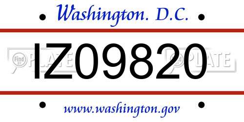 IZ09820 District Of Columbia License Plate