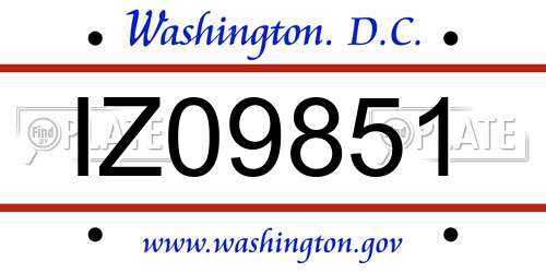 IZ09851 District Of Columbia License Plate