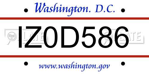 IZ0D586 District Of Columbia License Plate