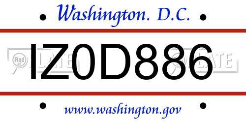 IZ0D886 District Of Columbia License Plate