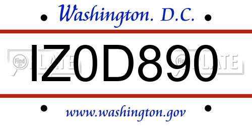 IZ0D890 District Of Columbia License Plate