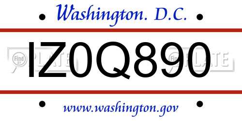 IZ0Q890 District Of Columbia License Plate