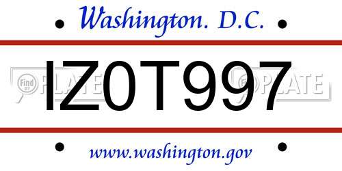 IZ0T997 District Of Columbia License Plate