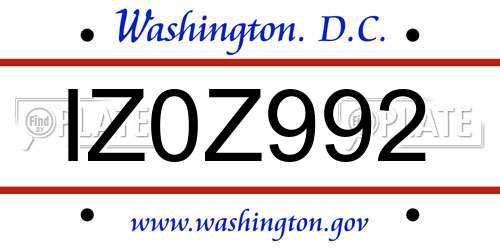 IZ0Z992 District Of Columbia License Plate