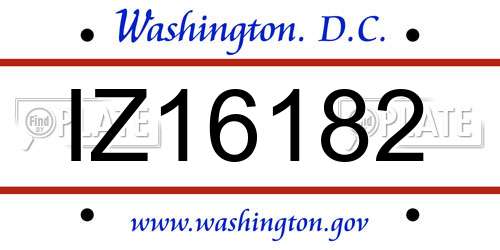 IZ16182 District Of Columbia License Plate