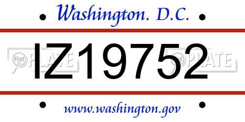 IZ19752 District Of Columbia License Plate
