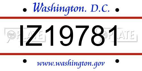 IZ19781 District Of Columbia License Plate
