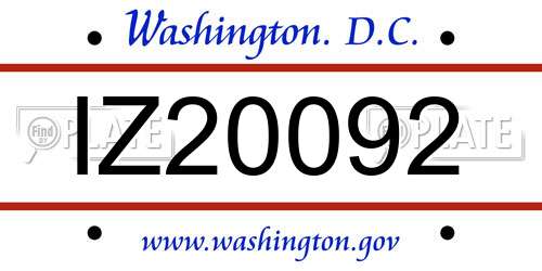 IZ20092 District Of Columbia License Plate