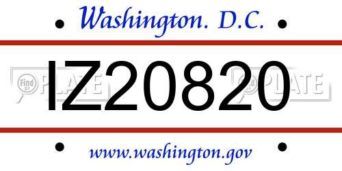 IZ20820 District Of Columbia License Plate