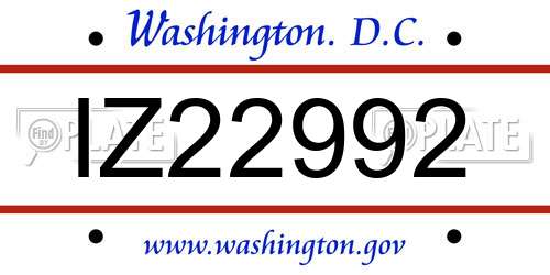 IZ22992 District Of Columbia License Plate
