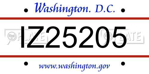 IZ25205 District Of Columbia License Plate