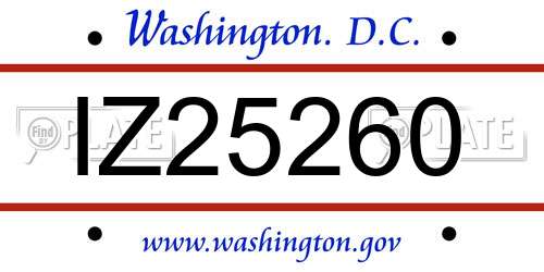 IZ25260 District Of Columbia License Plate