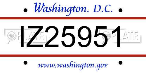 IZ25951 District Of Columbia License Plate