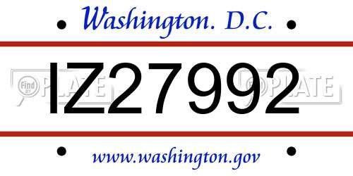 IZ27992 District Of Columbia License Plate