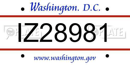 IZ28981 District Of Columbia License Plate