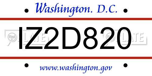IZ2D820 District Of Columbia License Plate