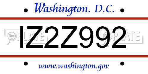IZ2Z992 District Of Columbia License Plate