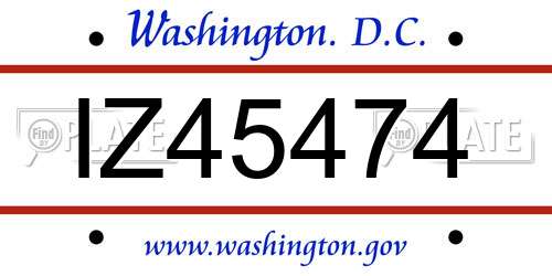 IZ45474 District Of Columbia License Plate
