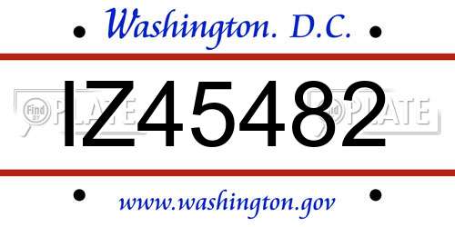 IZ45482 District Of Columbia License Plate