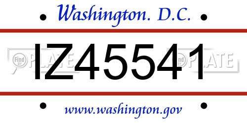 IZ45541 District Of Columbia License Plate