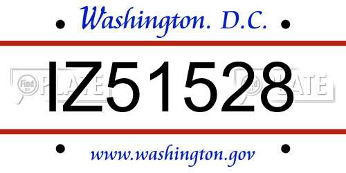 IZ51528 District Of Columbia License Plate