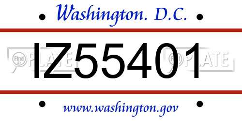 IZ55401 District Of Columbia License Plate